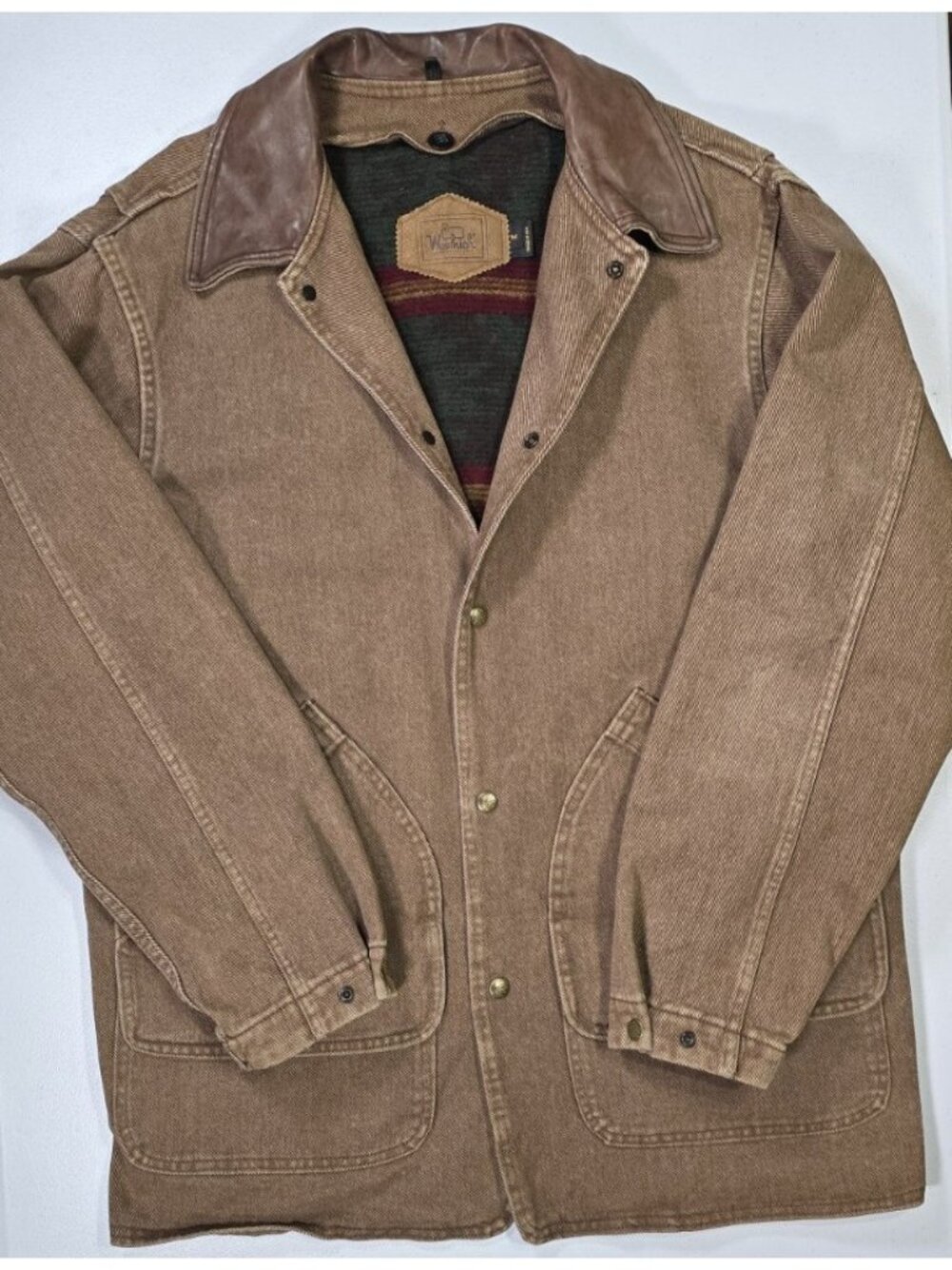 Woolrich Vtg Southwestern Blanket Lined Indian Head Snap Chore Field Coat Jacket